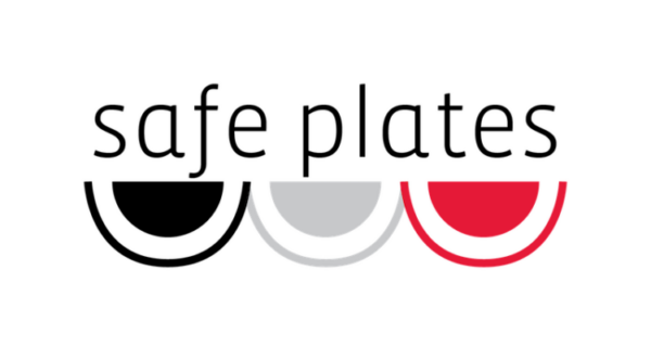 Red, white & black Safe Plates Logo