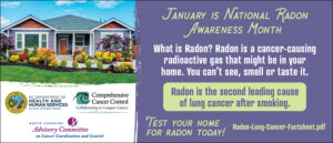 Picture of a house with Radon awareness month information