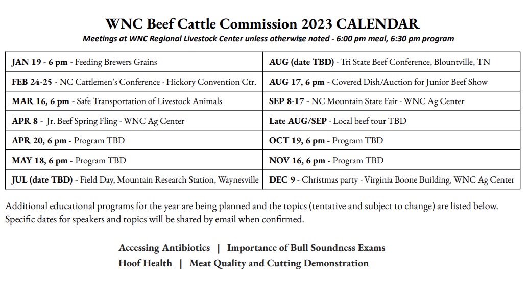 WNC Beef Cattle Commission Calendar