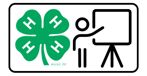 4-H Clover and a graphic of a person presenting