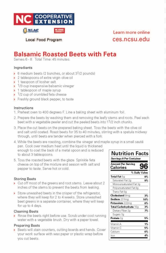 Typed Recipe for Beet Salad with nutrition information