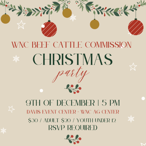 WNC Beef Cattle Commission Christmas Party, 9th December, 5:00 p.m.