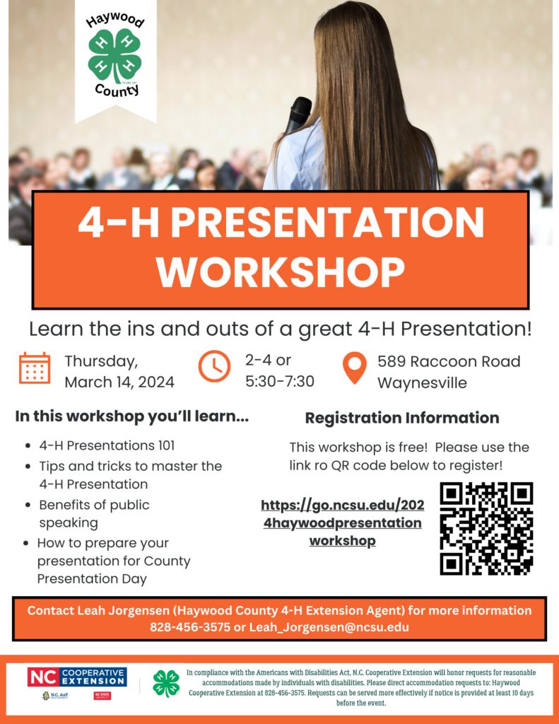 Orange and white flyer advertising Presentation Workshops