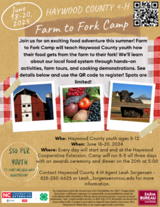 Burlap and red/white gingham tablecloth background with information about the 2024 Farm to Fork Camp.