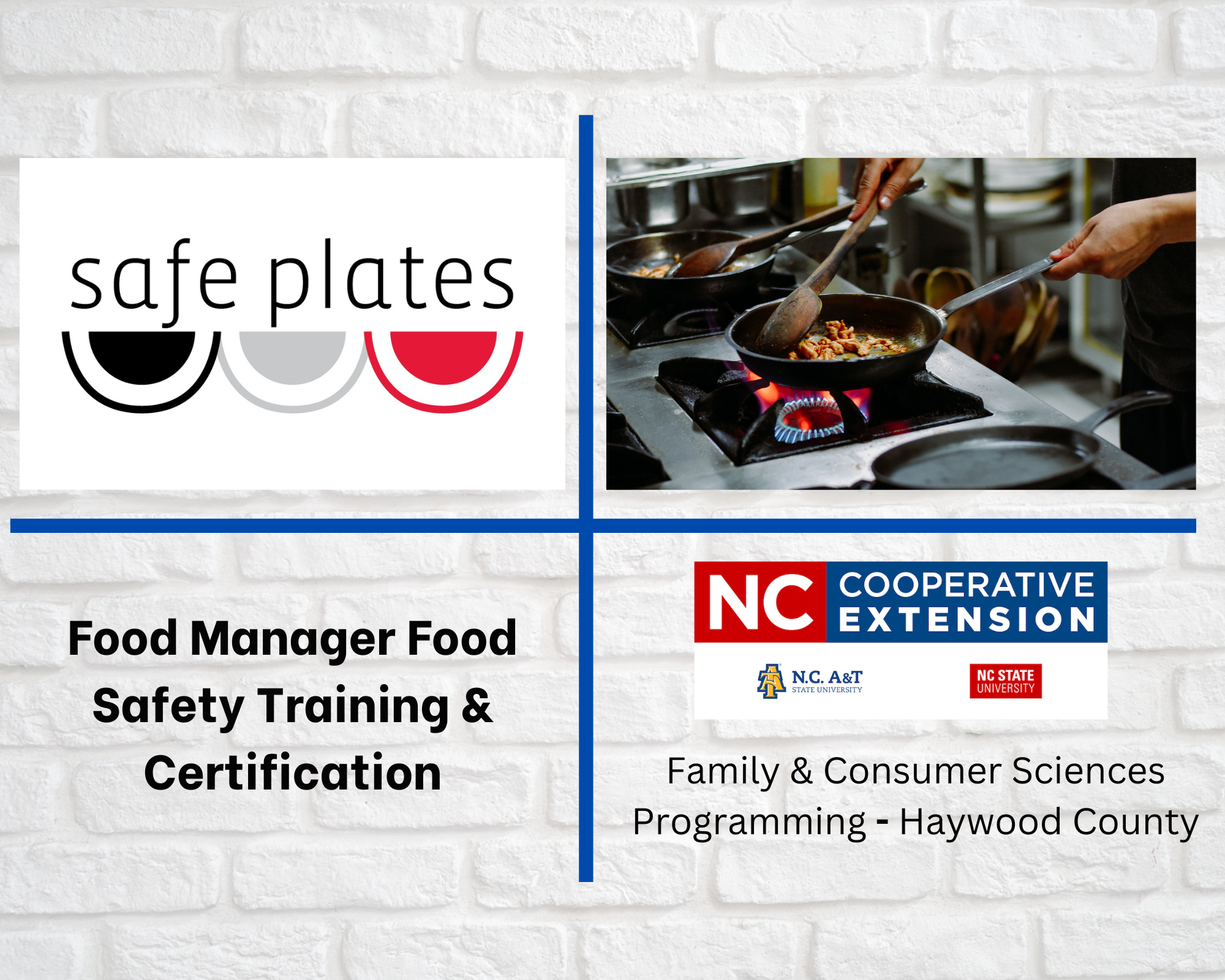 Safe Plates Logo, hands holding spoon and skillet filled with food over a flame, N.C. Cooperative Extension Logo